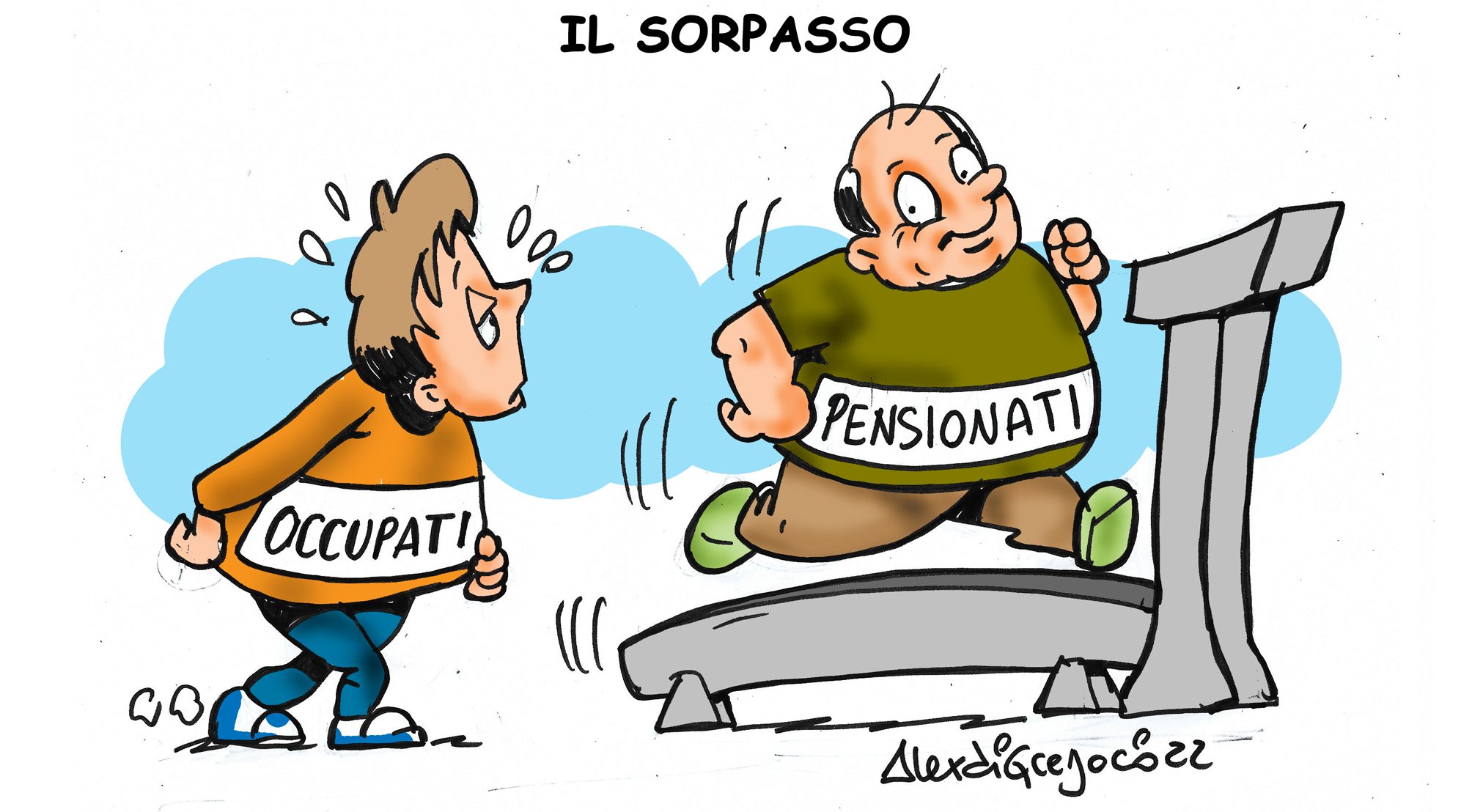 LA VIGNETTA di ALEX DI GREGORIO: “Allarme rosso, i pensionati sono più degli occupati”