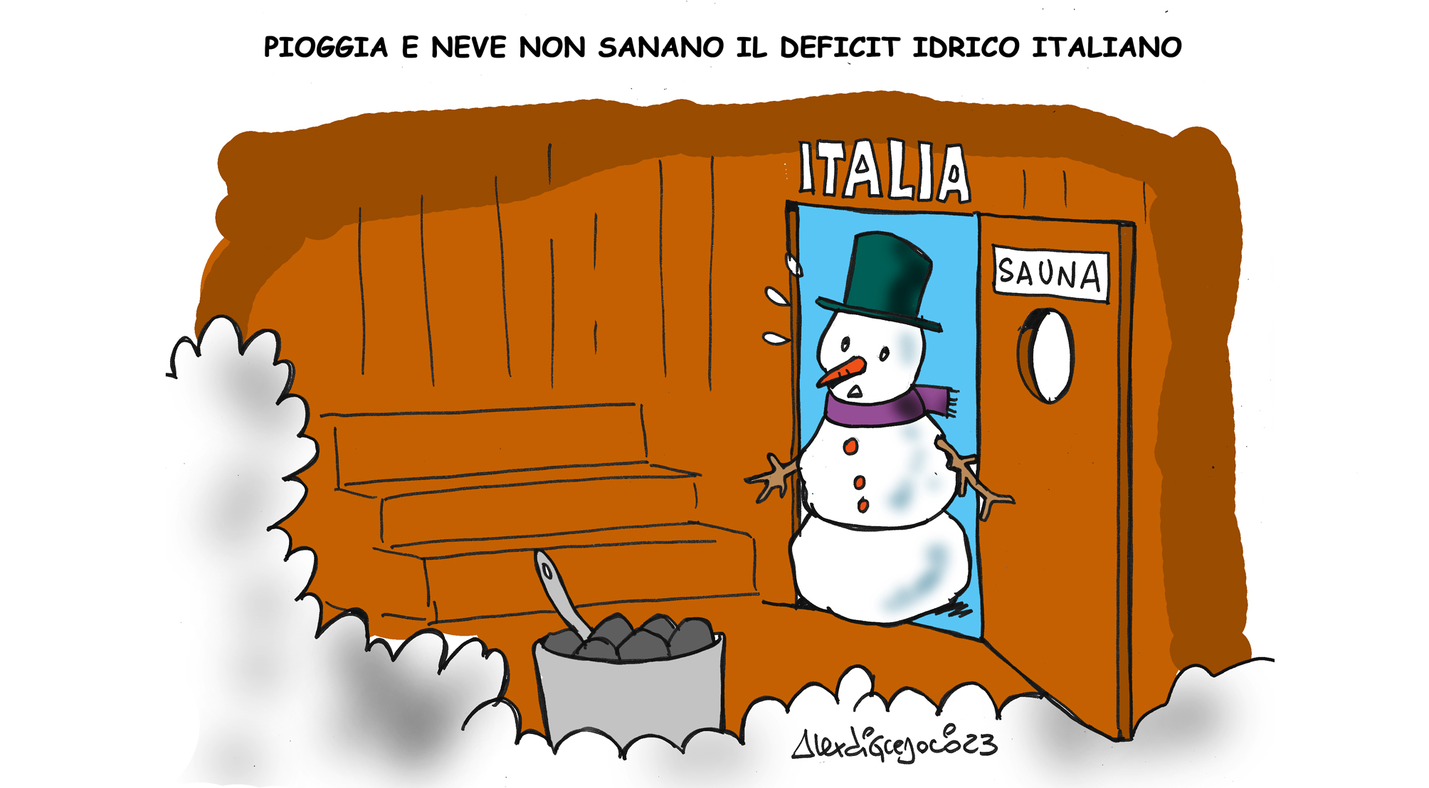 LA VIGNETTA di ALEX DI GREGORIO: “Pioggia e neve non riescono a sanare il deficit idrico dell’Italia”
