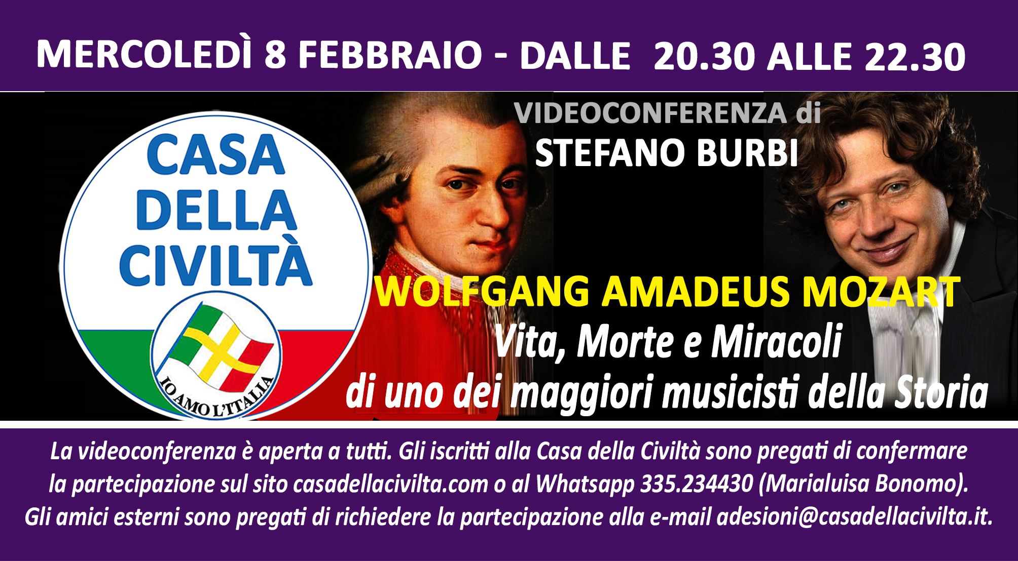 MARIALUISA BONOMO: “Videoconferenza di Stefano Burbi su Mozart (Mercoledì 8 febbraio, ore 20,30)