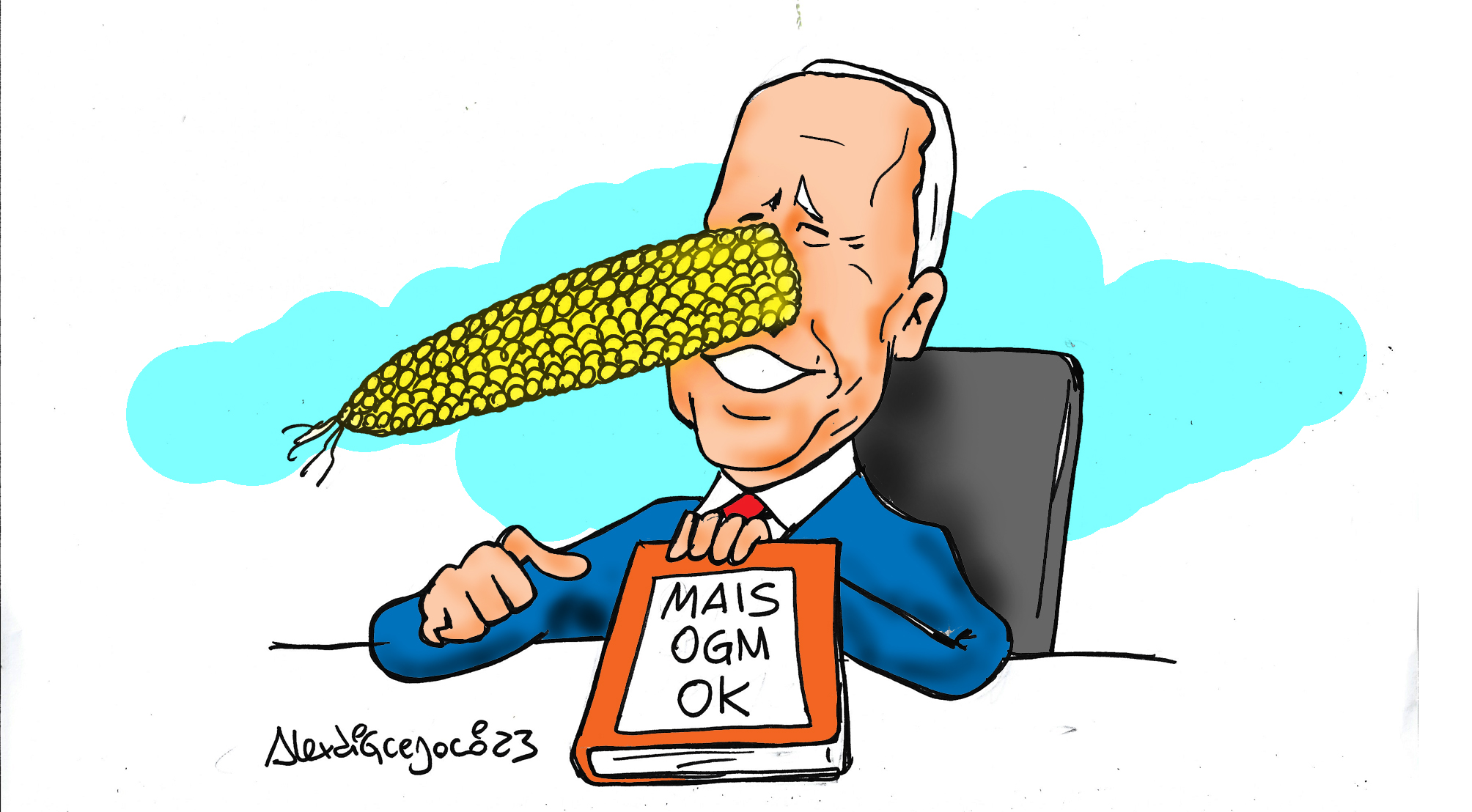 LA VIGNETTA DI ALEX DI GREGORIO: “L’amministrazione Biden tenta di sabotare il divieto di mais OGM del Messico per “proteggere i profitti a breve termine dei giganti USA dell’agricoltura”