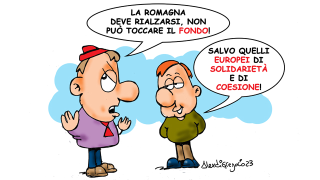 LA VIGNETTA DI ALEX DI GREGORIO: “Romagna a fondo, Italia al Fondo”