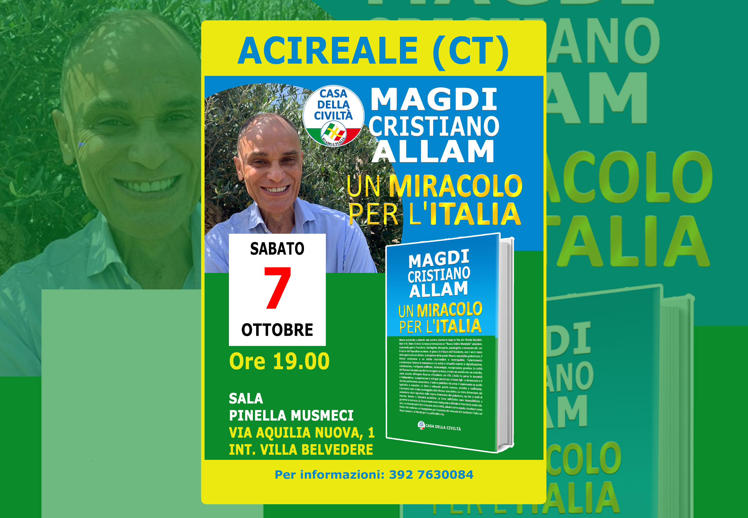 Sabato 7 ottobre– ore 19.00 – Presentazione “UN MIRACOLO PER L’ITALIA” a ACIREALE (CT)